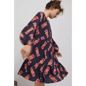 Anthropologie Candy Crush Puffed Long Sleeve Tiered Mini Dress Size‎ Medium